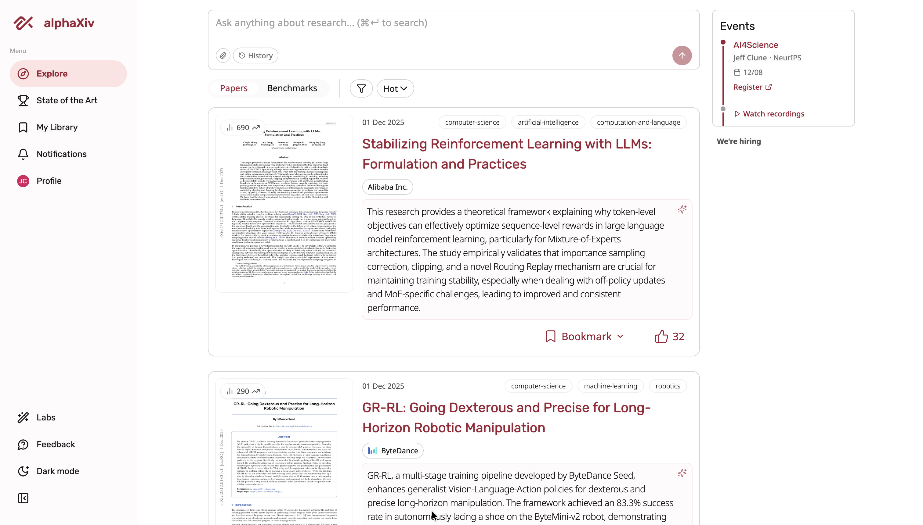 AlphaXiv 界面示例