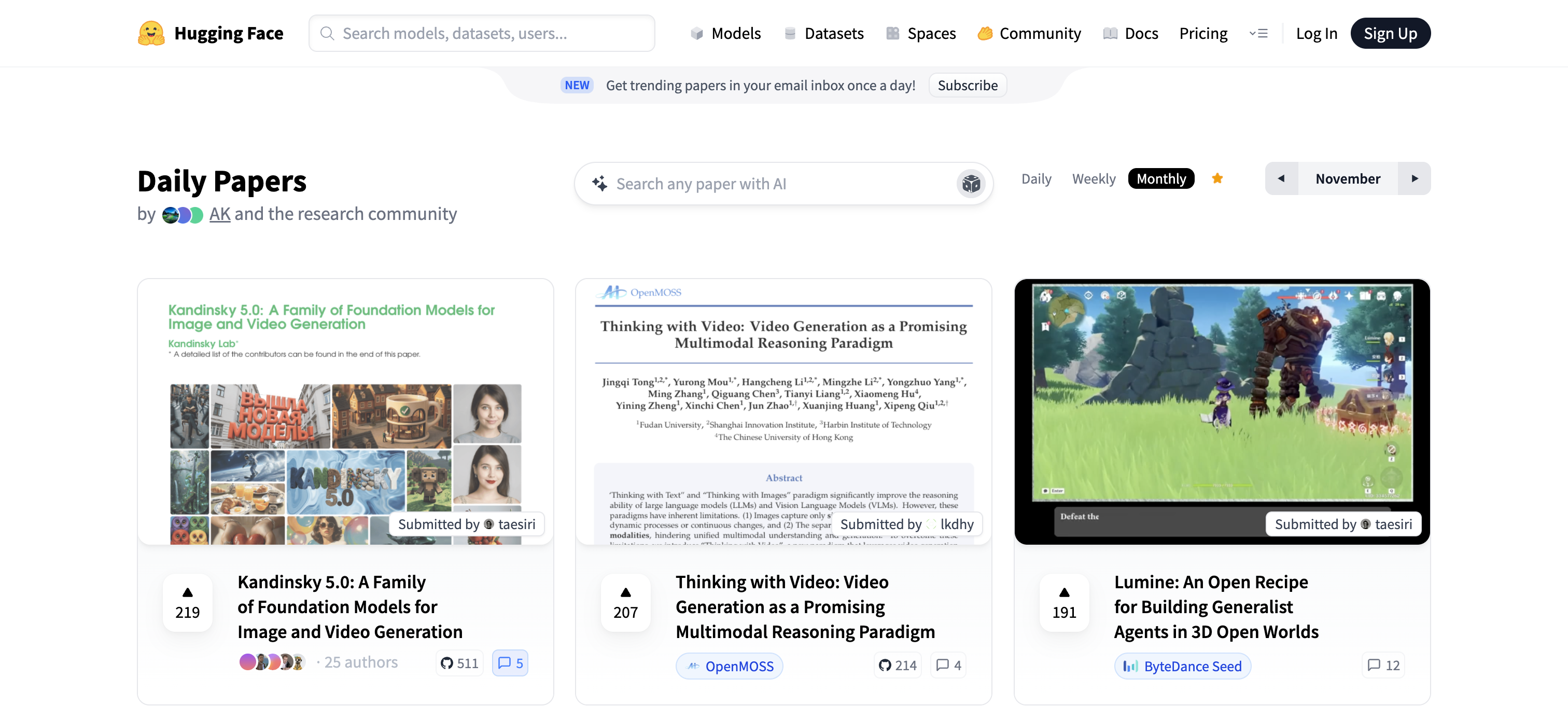 Hugging Face Papers 界面示例